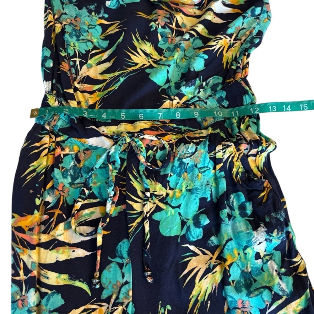 Mudd Women’s Blue & Teal Green Tropical Floral Strapless Jumpsuit Romper Sz XS - Picture 11 of 16